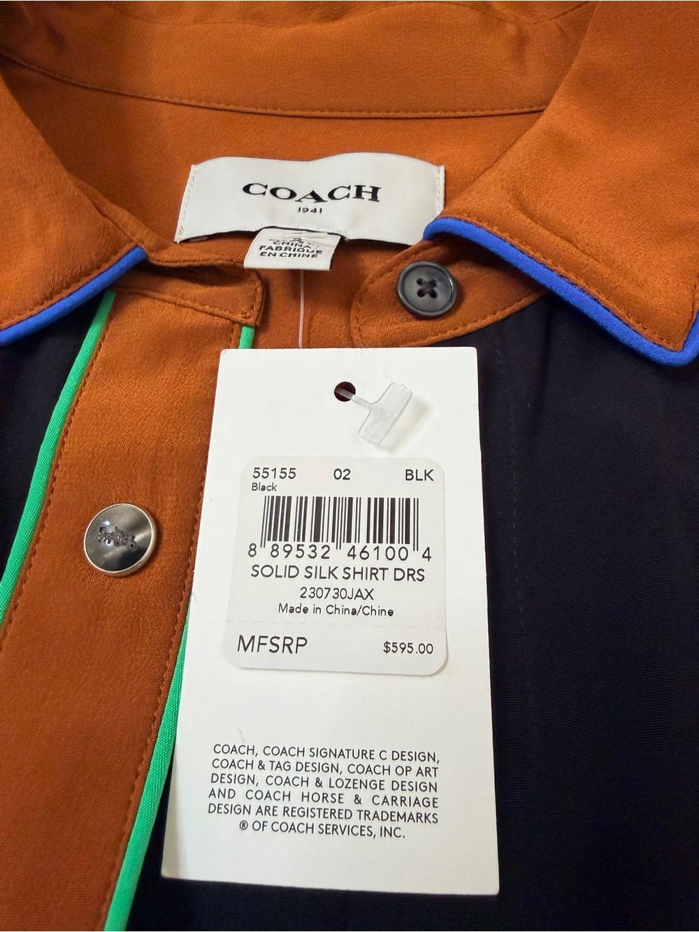 COACH New with Tags SOLID SILK BlACK SHIRT DRESS. Size 2. - Picture 11 of 15